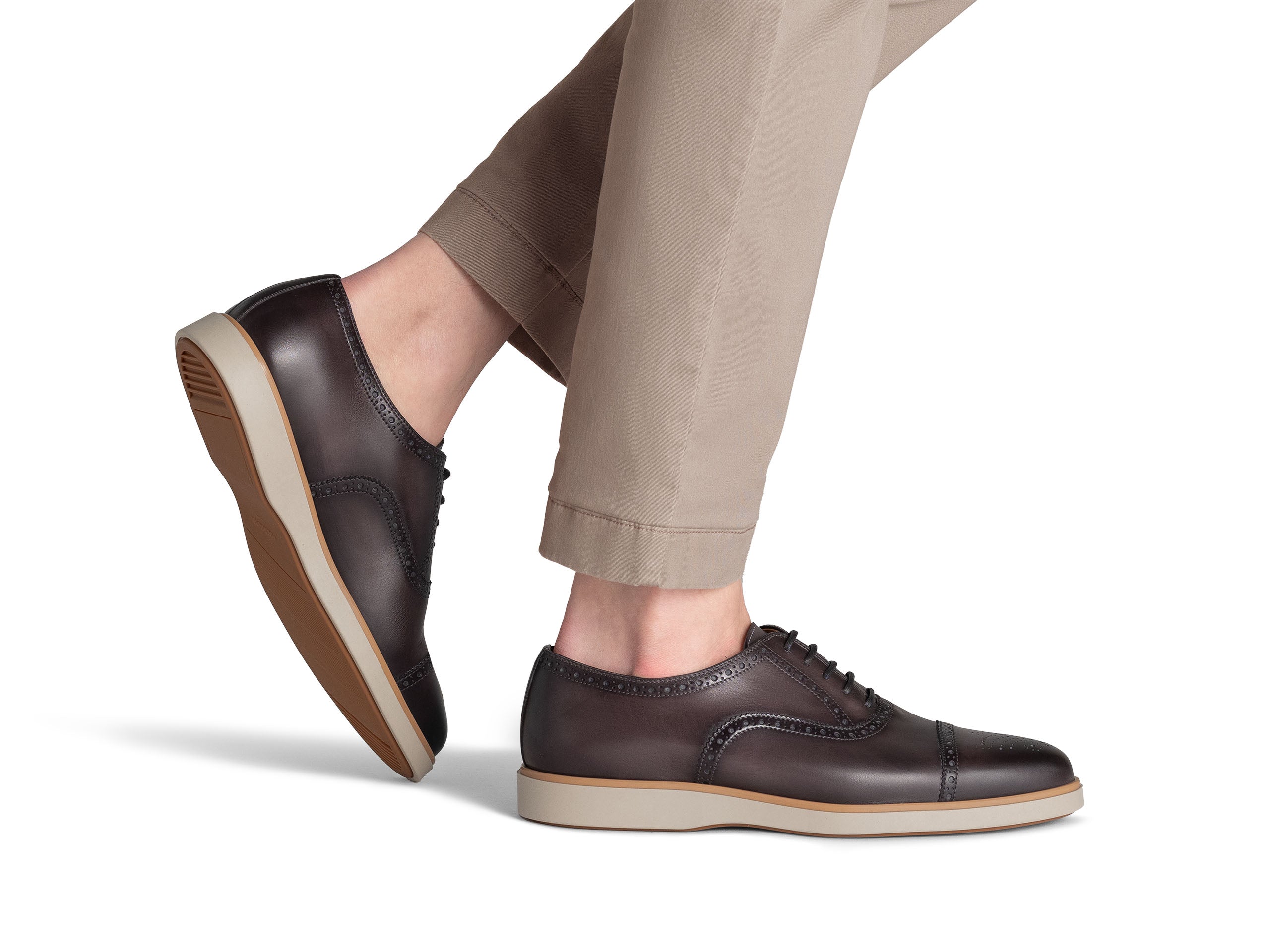DARK GREY LEATHER BROGUE CAP TOE OXFORDS