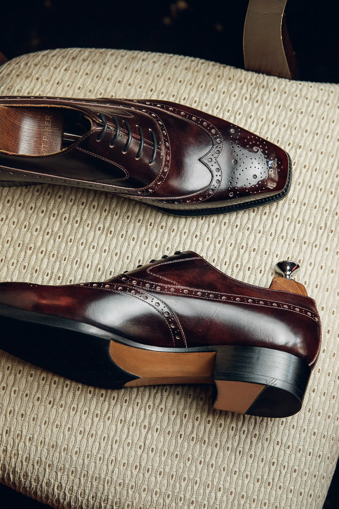 BURGUNDY METAL TOE BALMORAL OXFORDS | PATINA FINISH