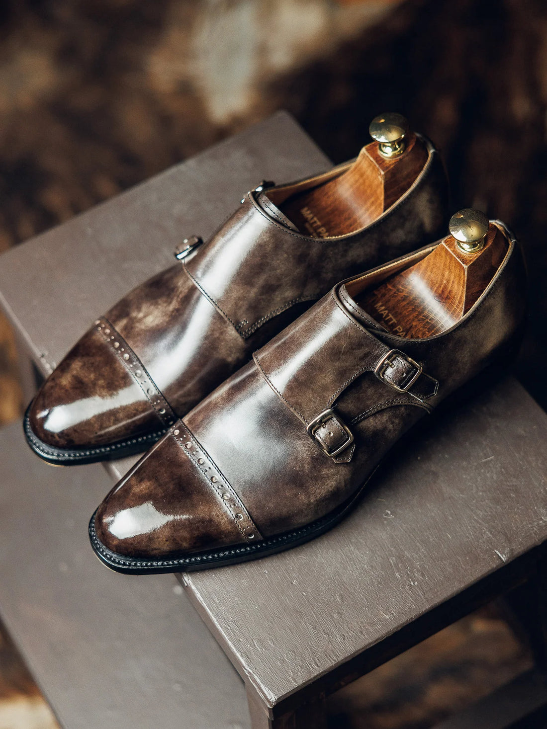 BROWN METAL TOE DOUBLE MONK | PATINA FINISH