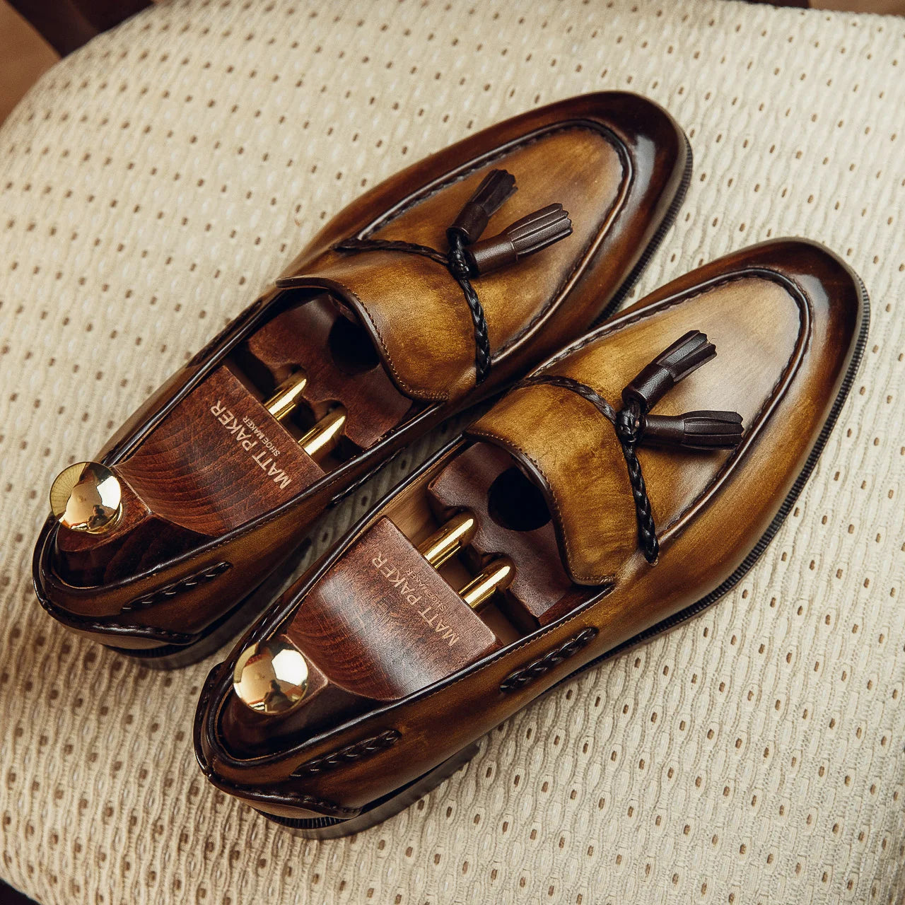 OLIVE TASSEL LOAFERS | PATINA FINISH