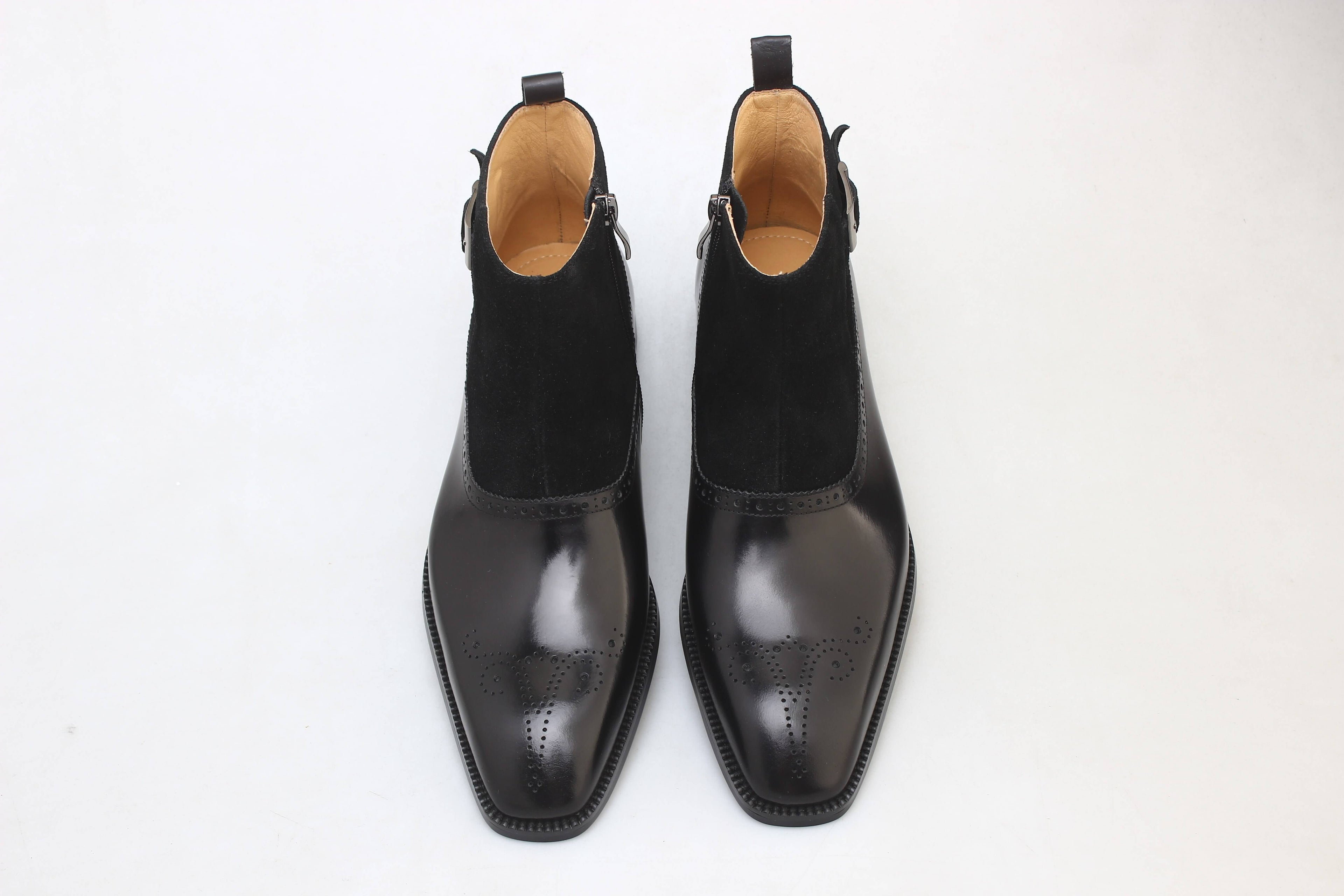 BLACK BUCKLE BOOT WITH SUEDE