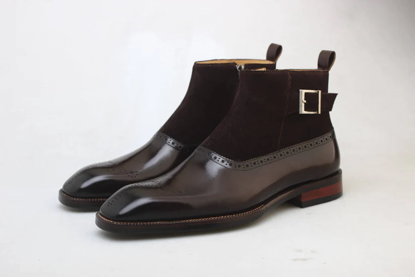 BROWN BUCKLE BOOT WITH SUEDE