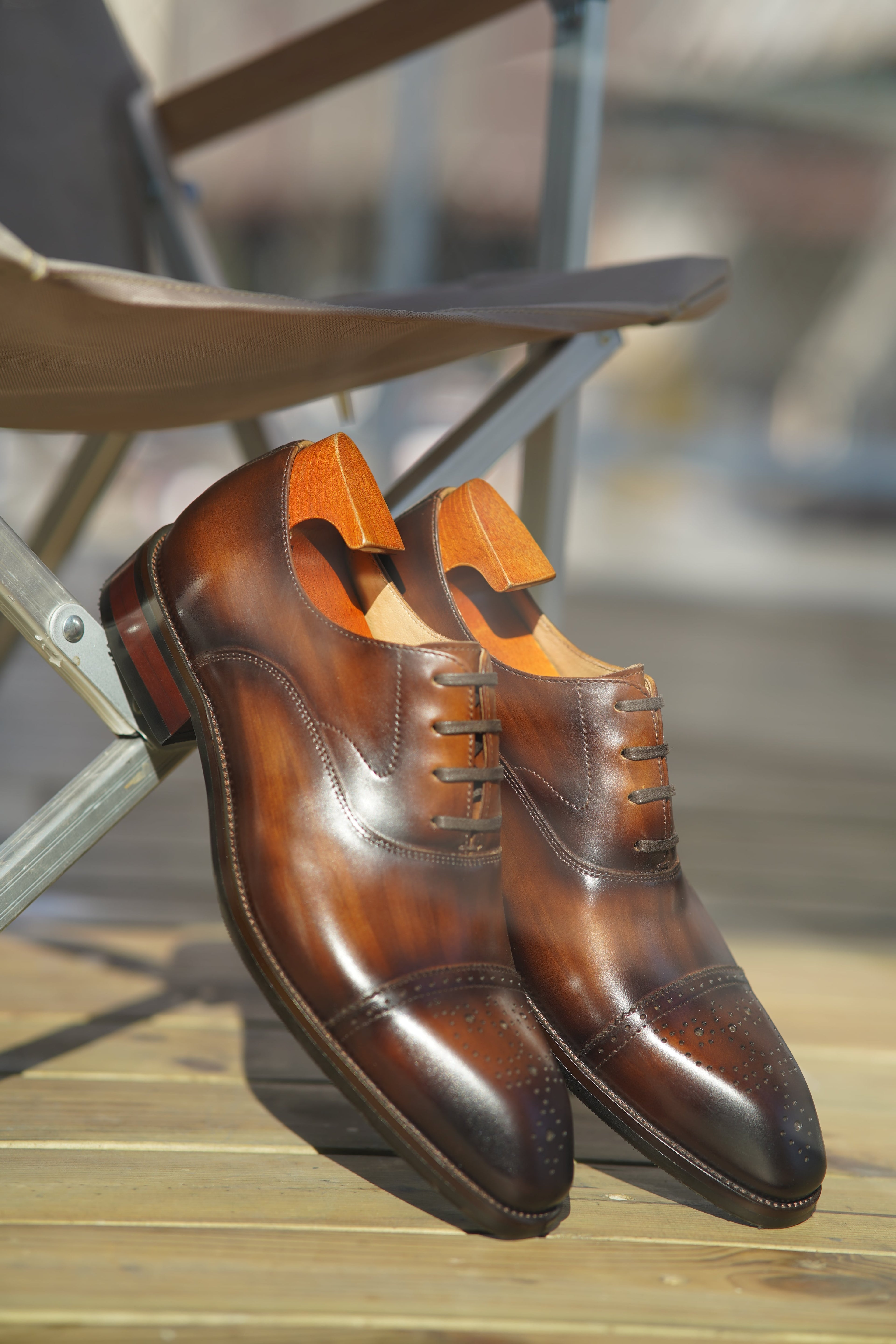 BROWN SQUARE TOE WINGTIP OXFORDS