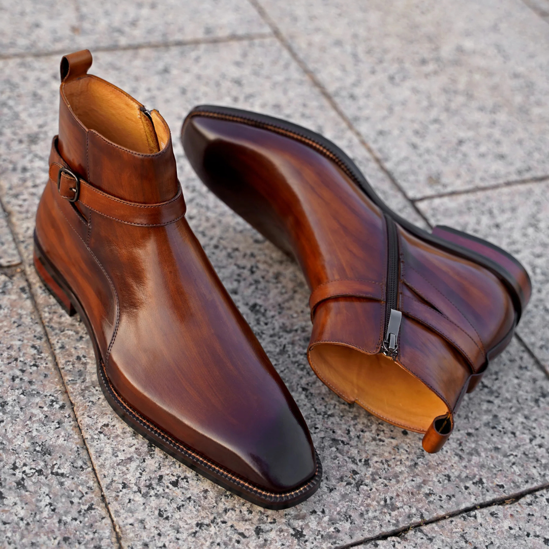 BROWN LEATHER BELT BOOTS