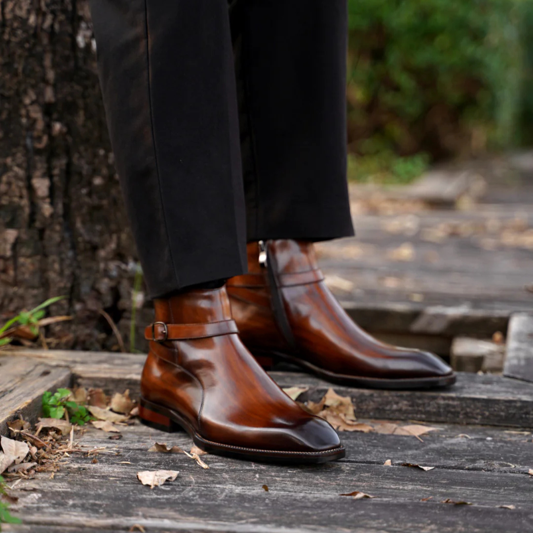 BROWN LEATHER BELT BOOTS