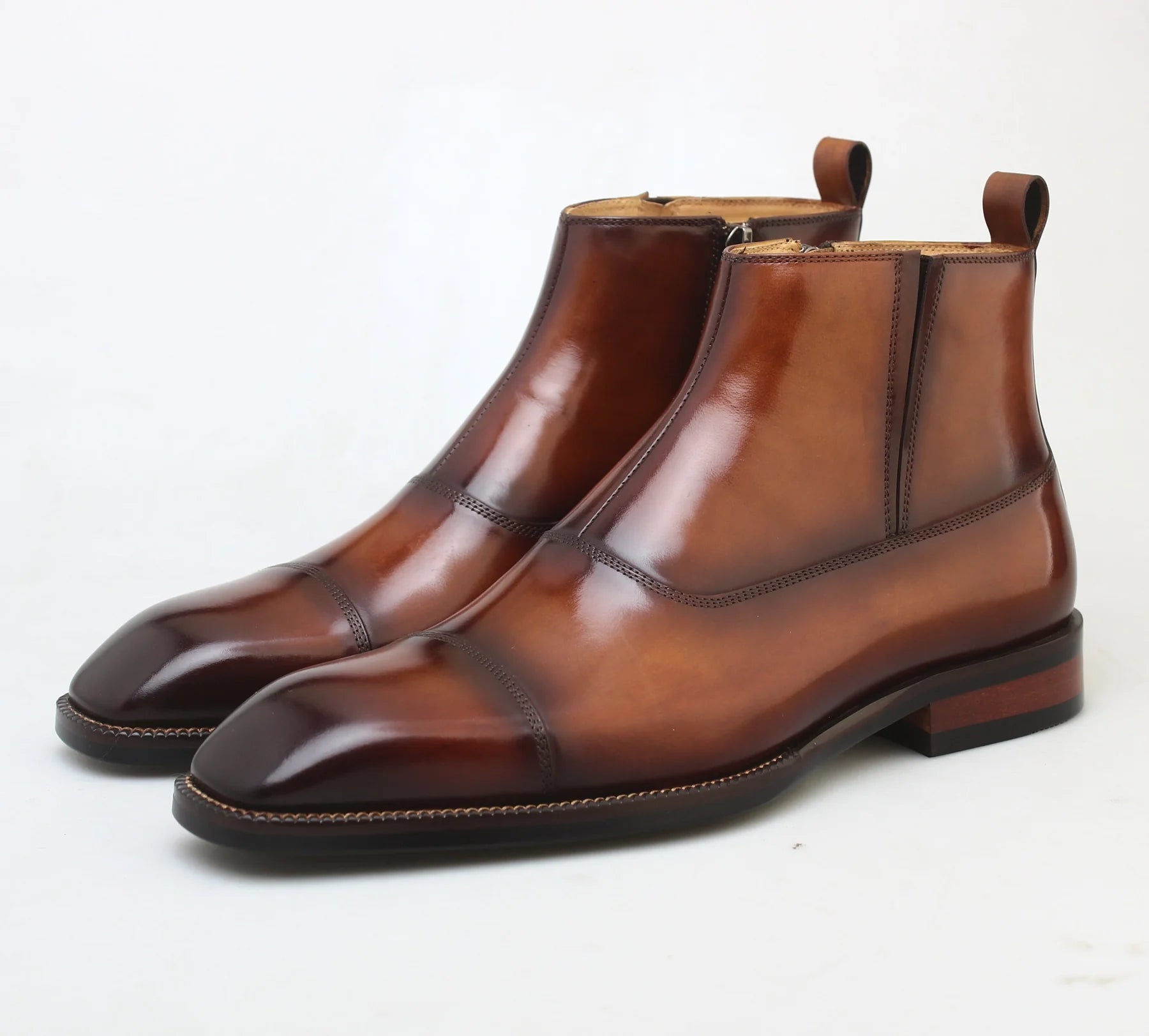 HANDMADE TAN LEATHER BOOTS WITH ZIP
