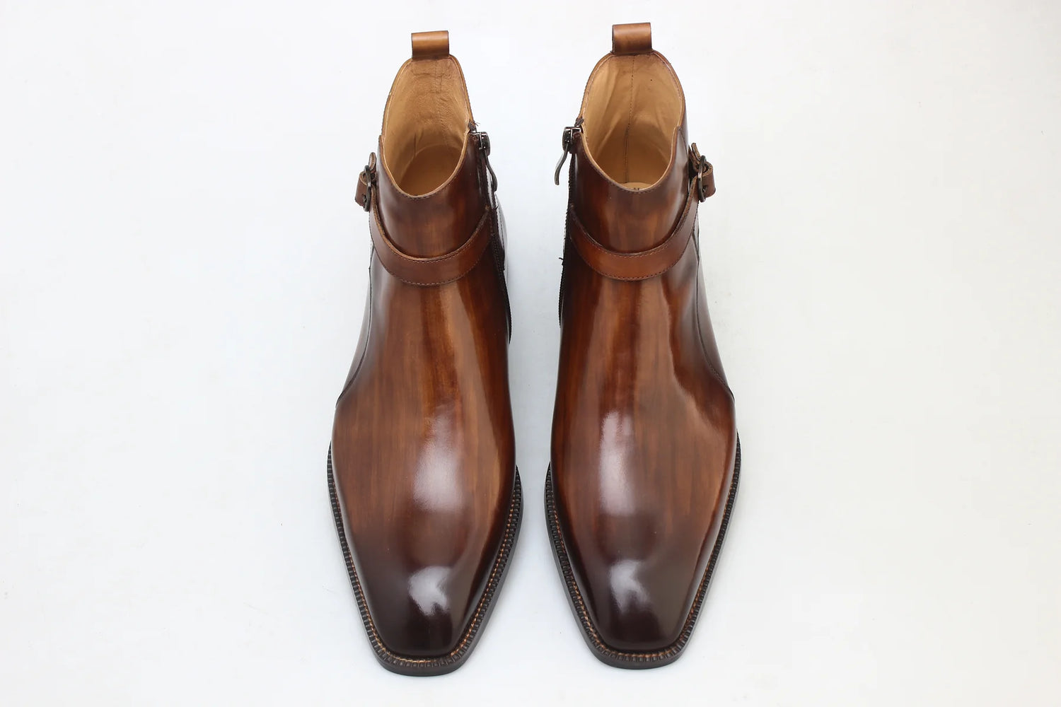 BROWN LEATHER BELT BOOTS