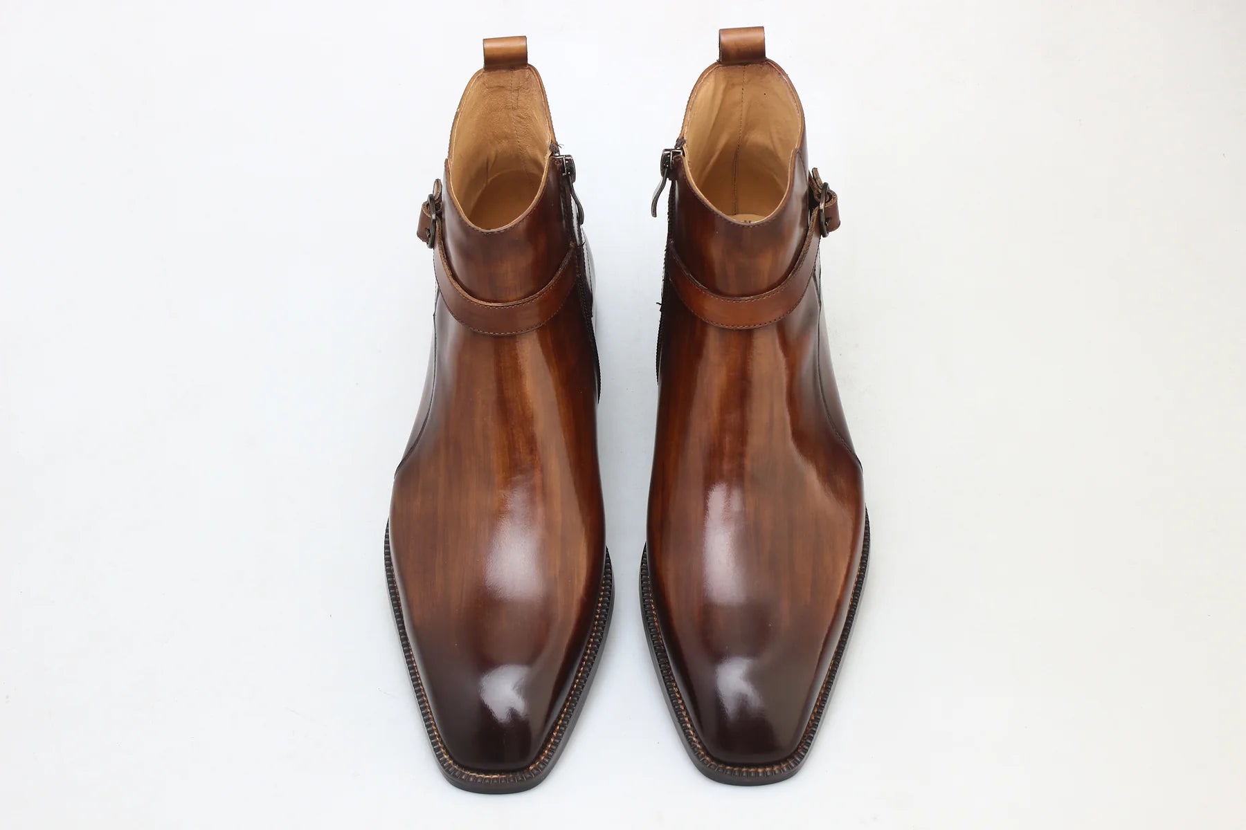 BROWN LEATHER BELT BOOTS