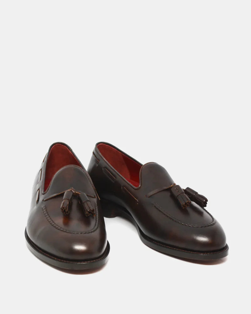BROWN LEATHER LOAFER WITH TASSEL