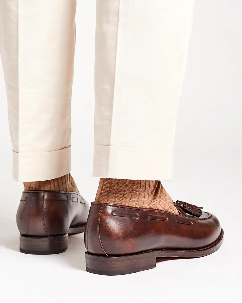 BROWN LEATHER LOAFER WITH TASSEL