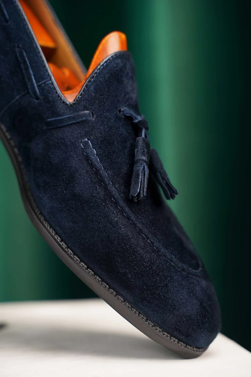 BLUE SUEDE LOAFER WITH TASSEL