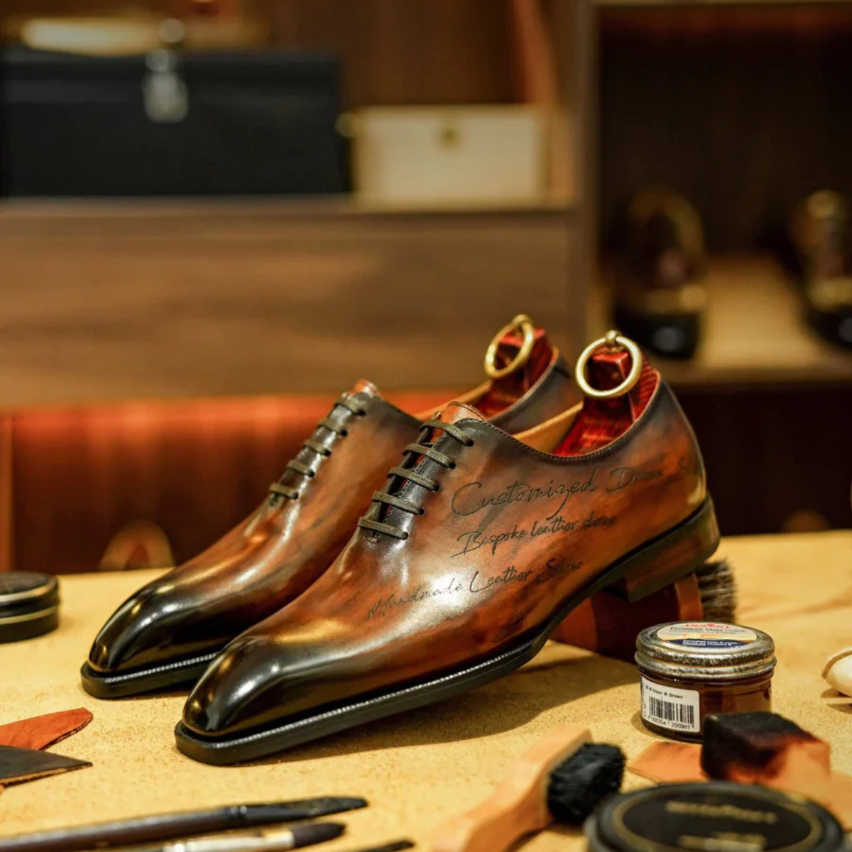 BESPOKE BROWN WITH CUSTOM TEXT | SQUARE TOE COLLECTION