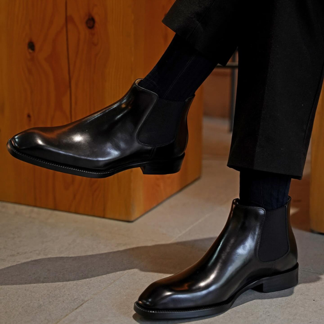 Mens square toe chelsea boots black deals