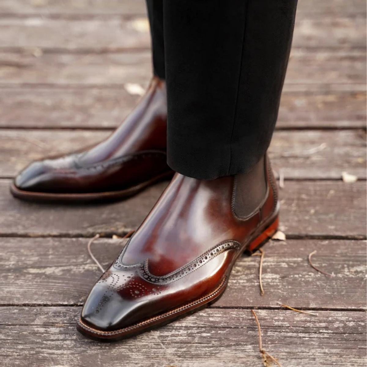 BROWN SLICE TOE HIGH SHINE BOOT