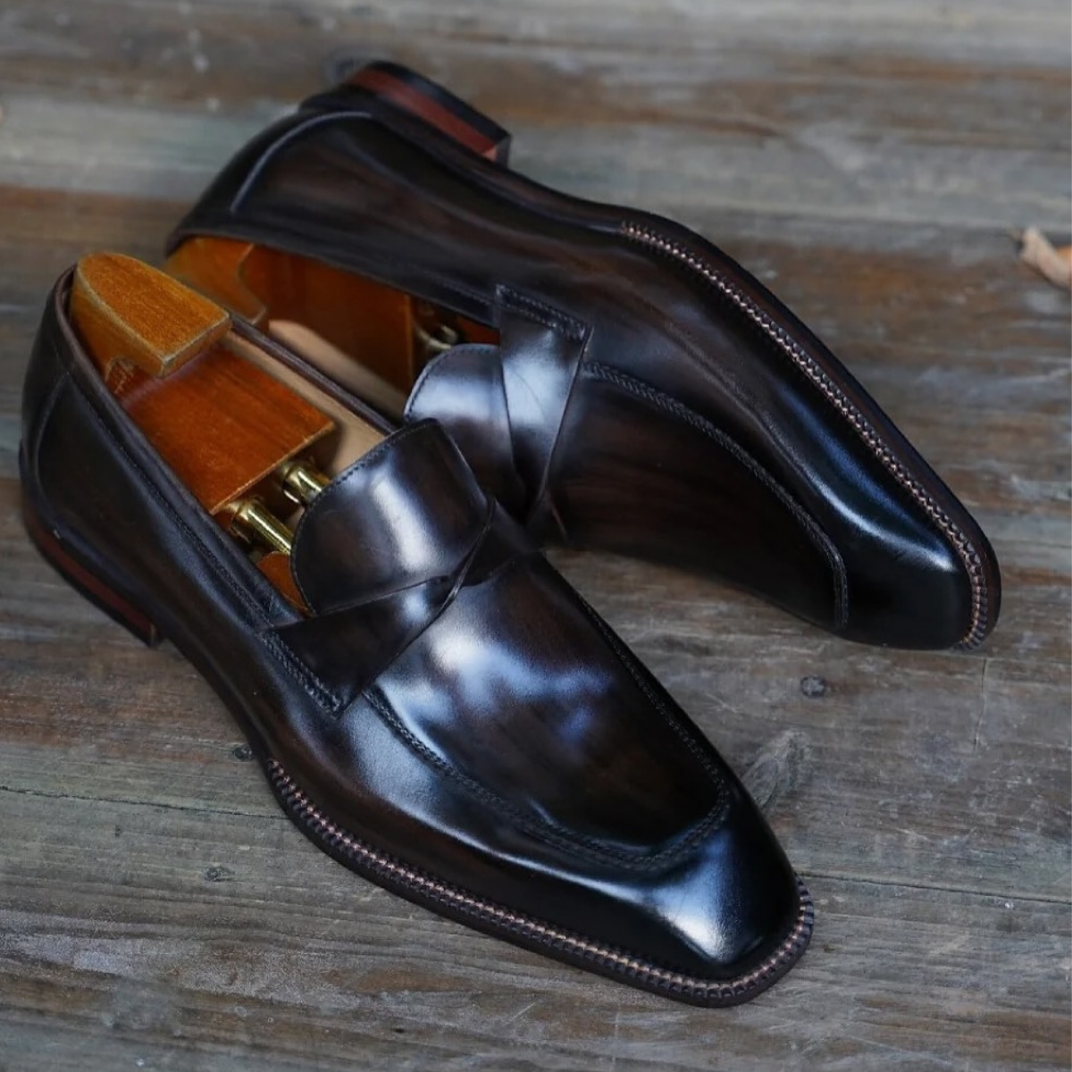 BROWN SQUARE TOE LOAFERS