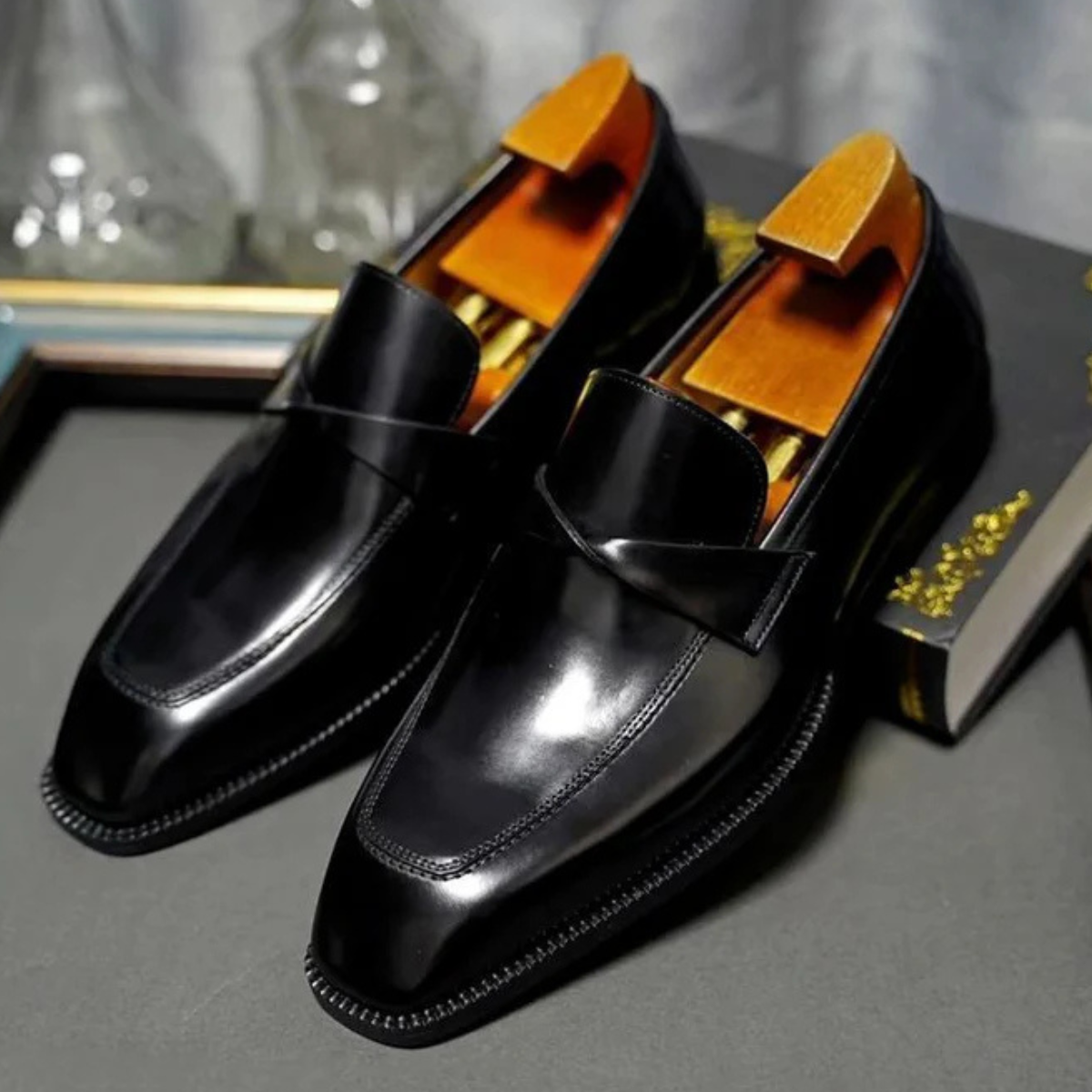 BLACK SQUARE TOE LOAFERS