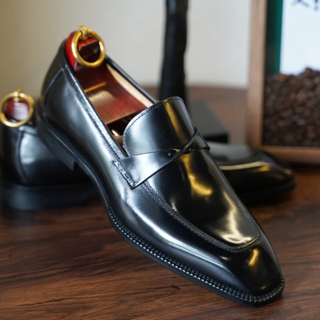 BLACK SQUARE TOE LOAFERS