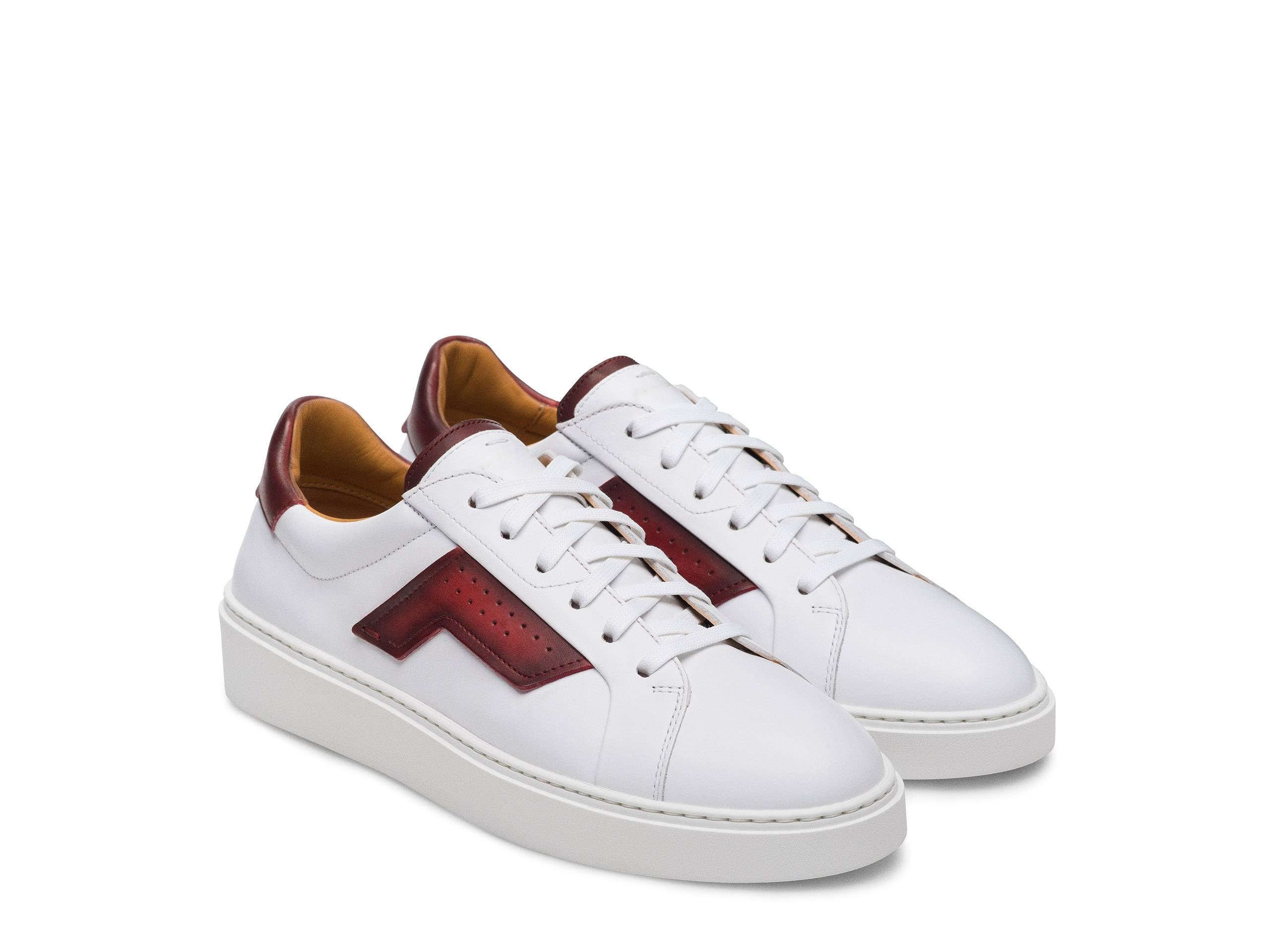 PADOVA-20 - WHITE WITH DARK BROWN LEATHER SNEAKERS