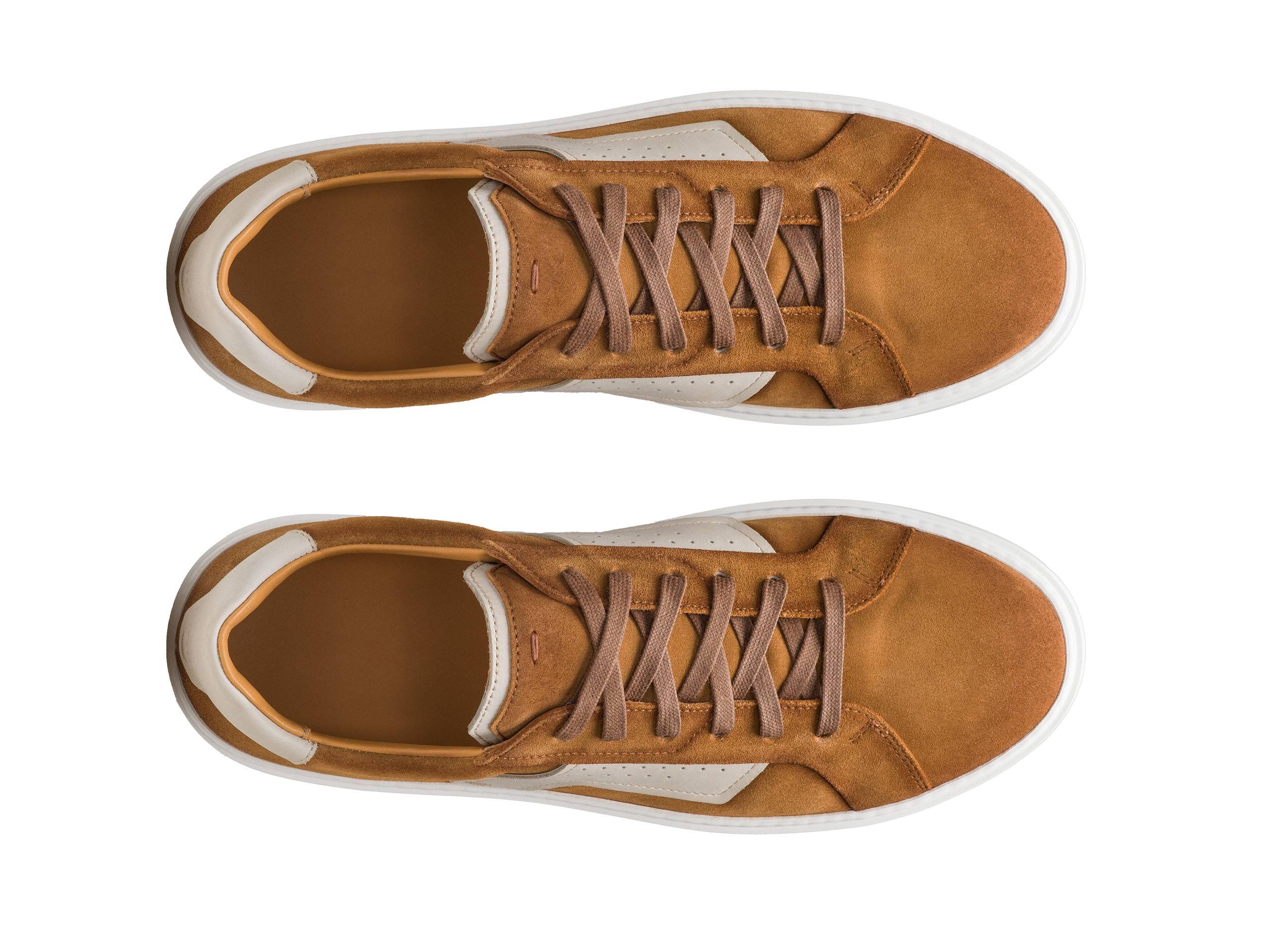 MODENA-12 - TAN & WHITE SUEDE LEATHER SNEAKERS