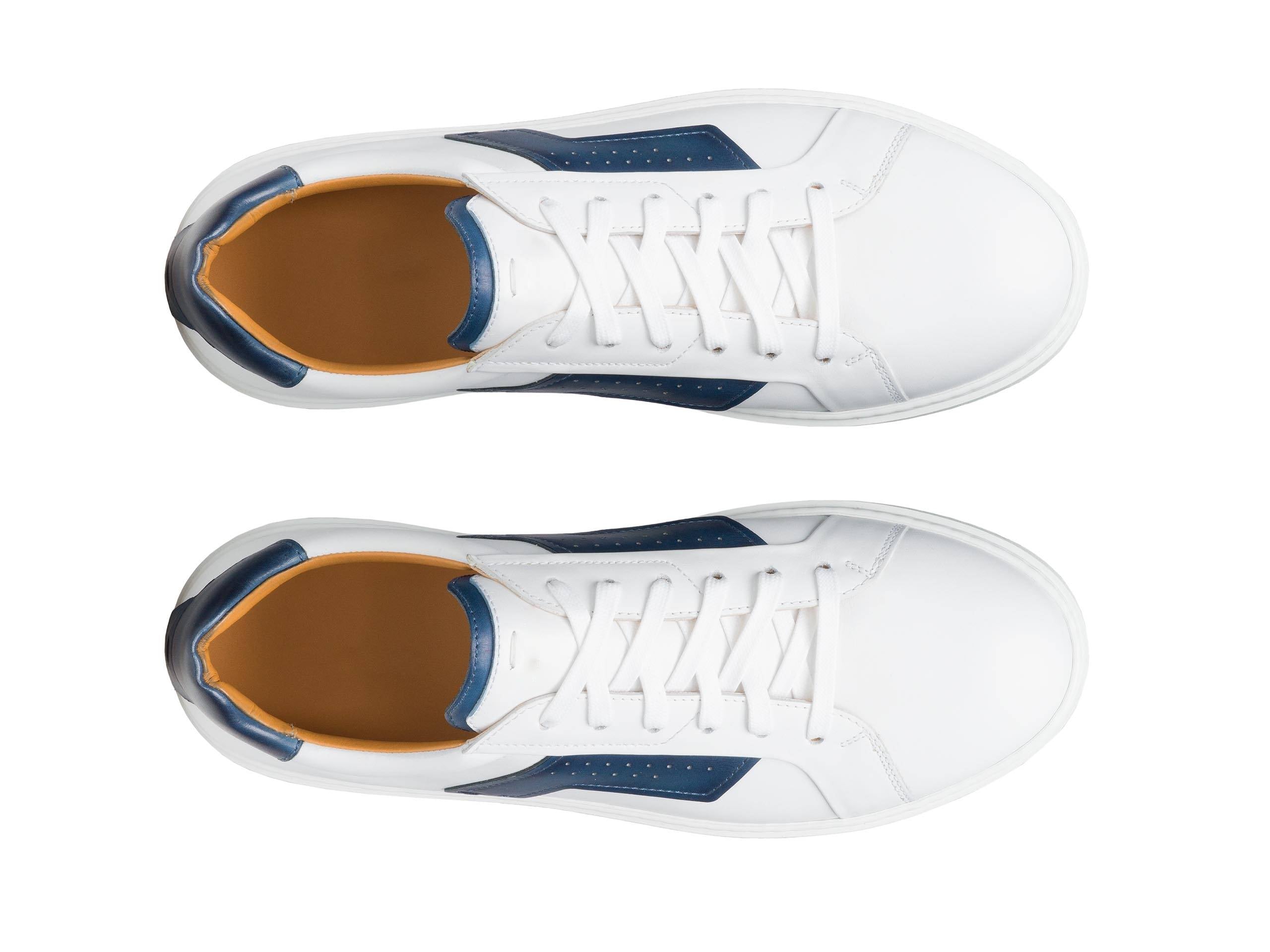 BERGAMO-19 - WHITE WITH BLUE LEATHER SNEAKERS
