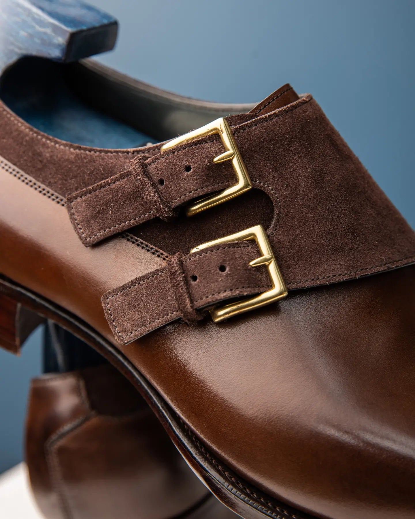 THE MILAN - BROWN DOUBLE MONK WITH GOLDEN BUCKLE