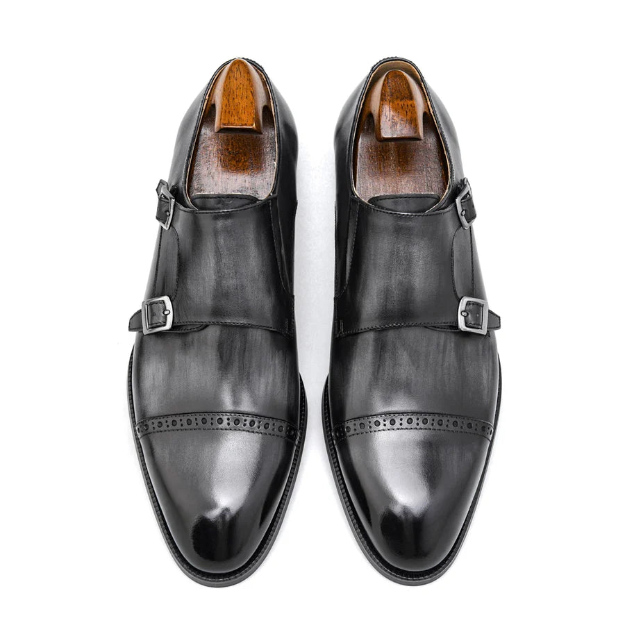 GREY DOUBLE MONKSTRAP LEATHER SHOES