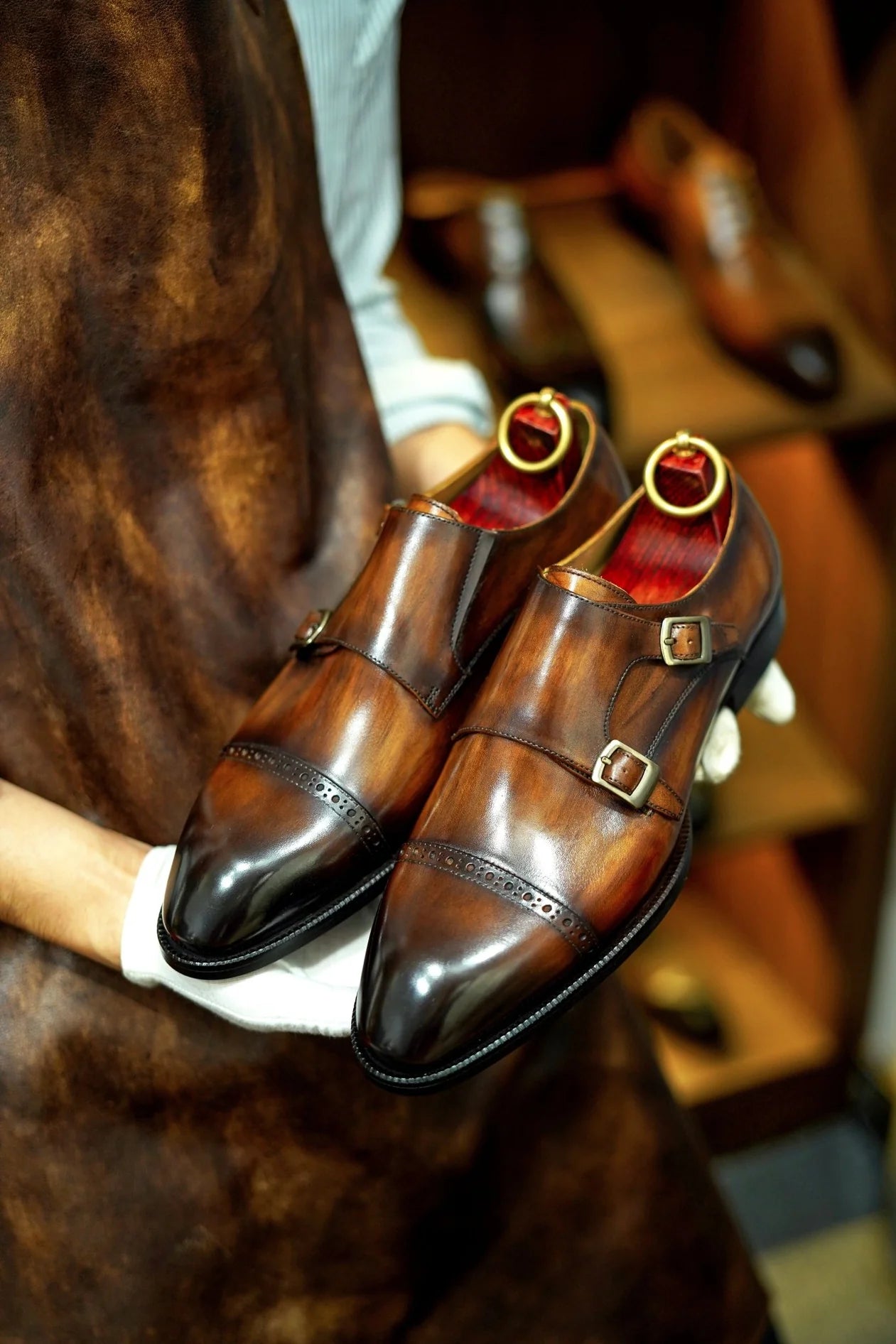 BROWN DOUBLE MONKSTRAP LEATHER SHOES