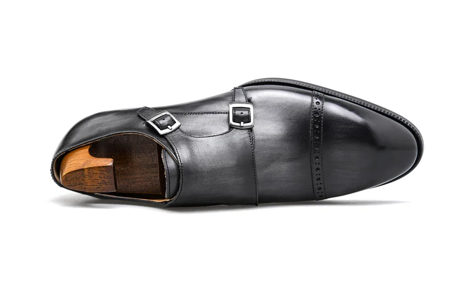GREY DOUBLE MONKSTRAP LEATHER SHOES
