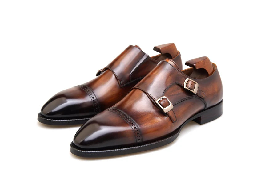BROWN DOUBLE MONKSTRAP LEATHER SHOES
