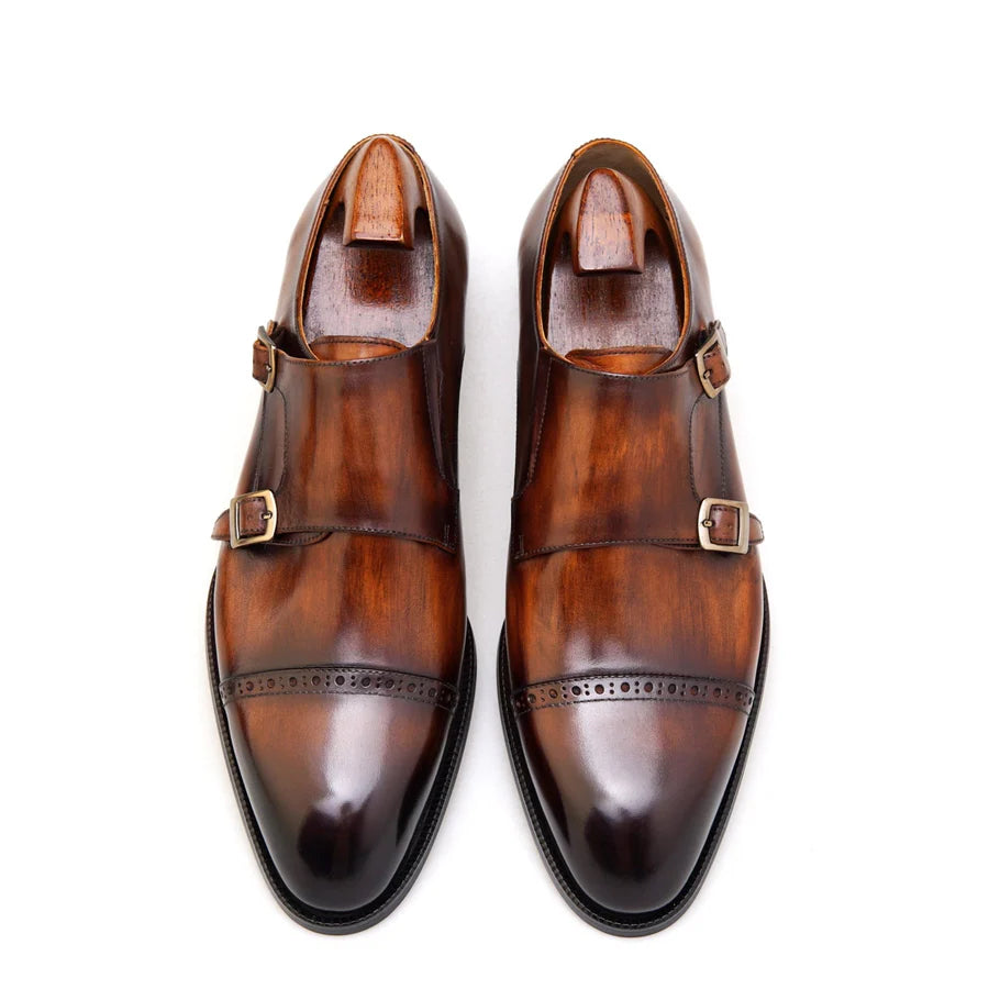 BROWN DOUBLE MONKSTRAP LEATHER SHOES