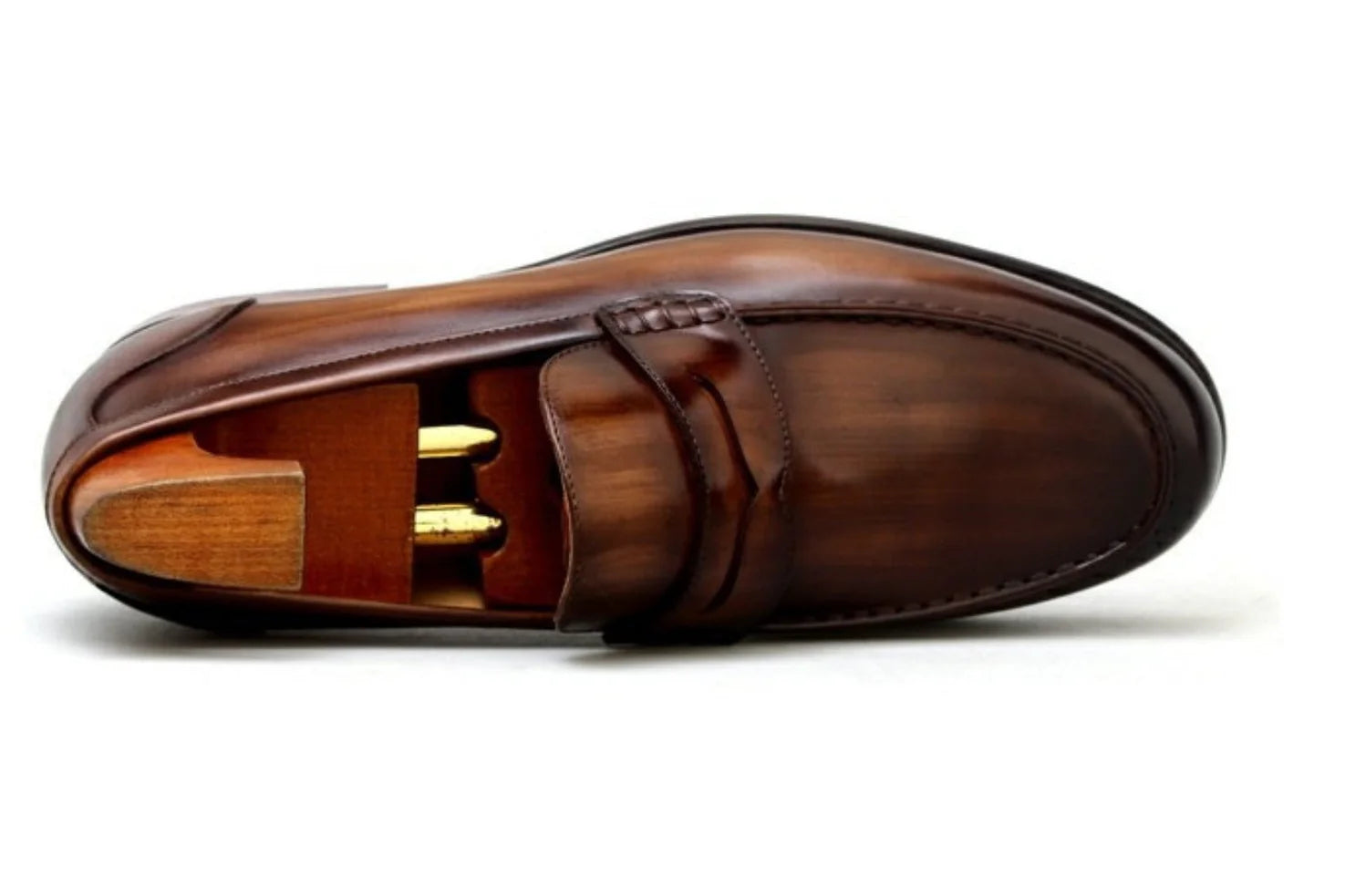 BROWN ROUND TOE LEATHER LOAFERS