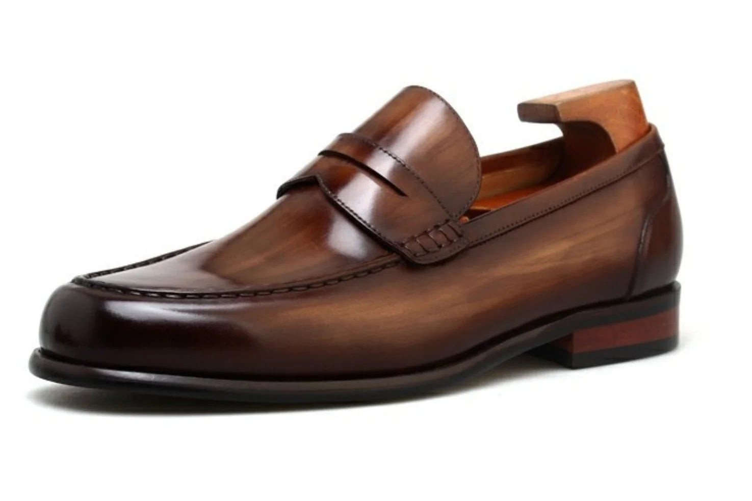 BROWN ROUND TOE LEATHER LOAFERS