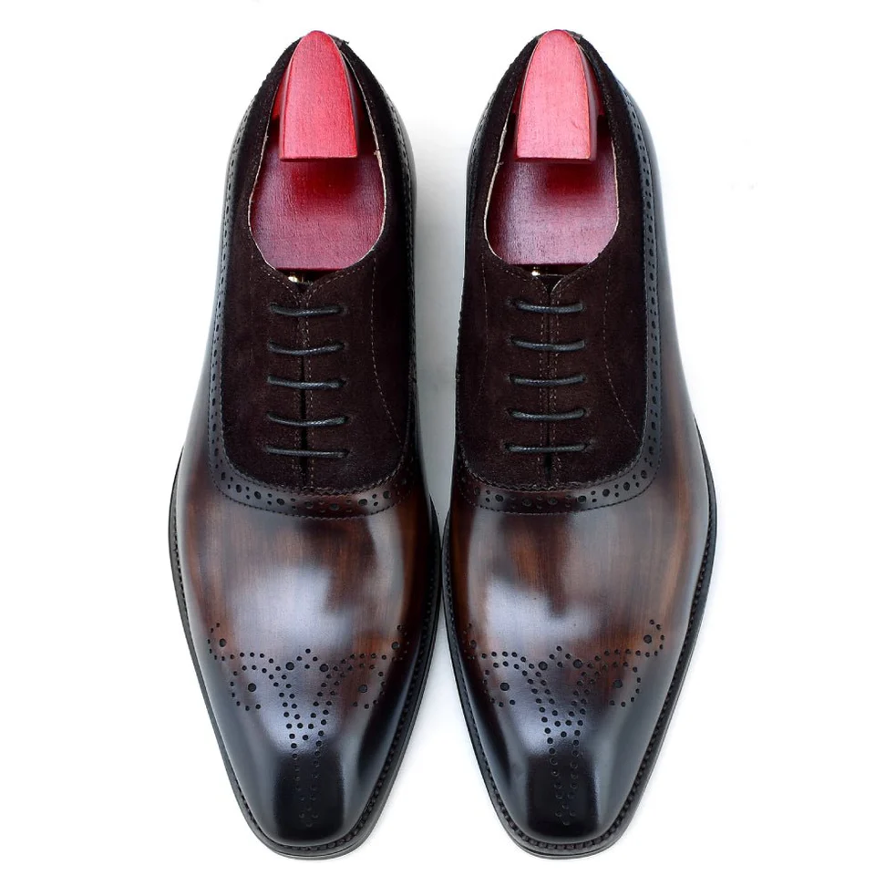 BROWN SQUARE TOE LACE UPS WITH SUEDE