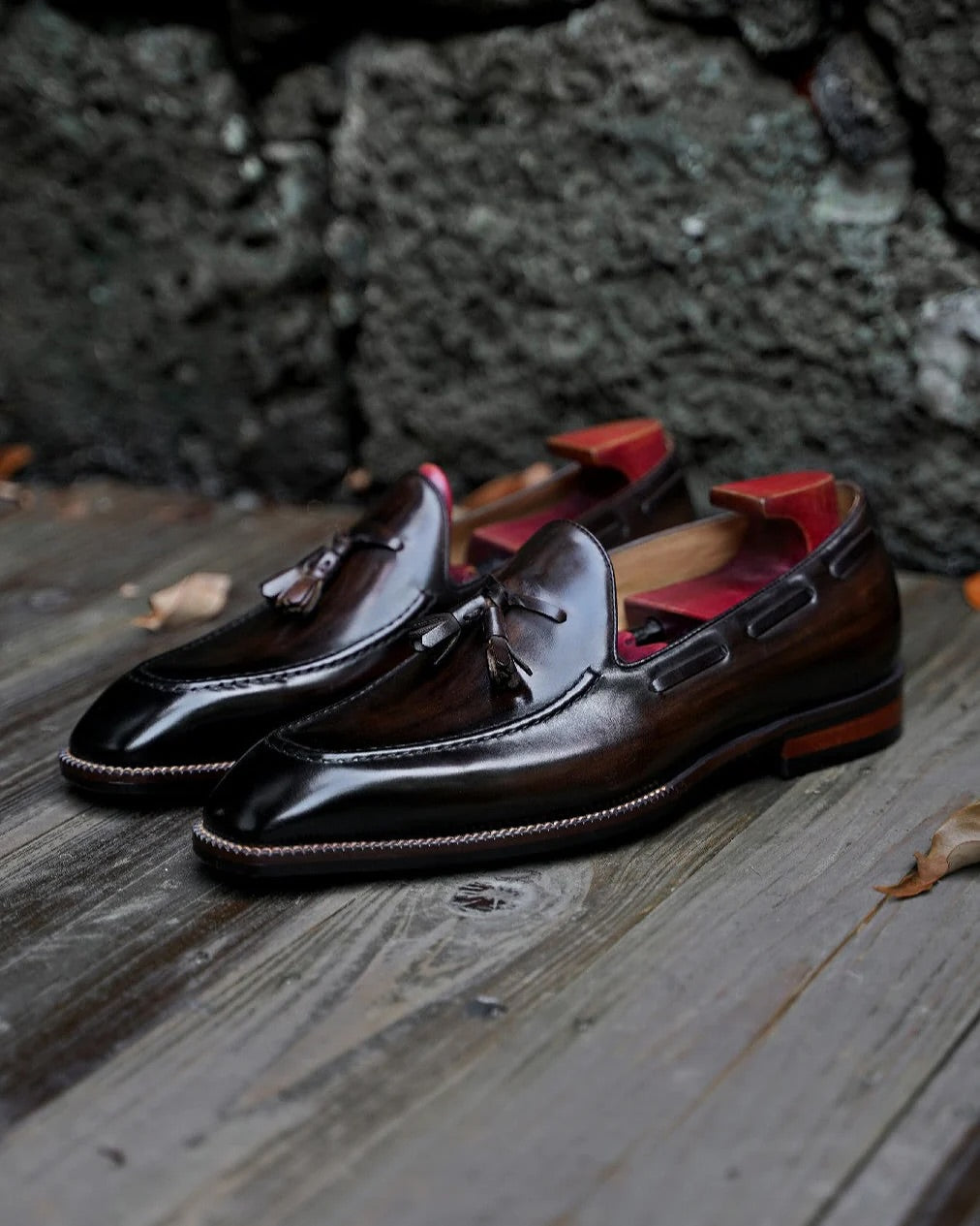 BROWN SQUARE TOE TASSEL LOAFERS