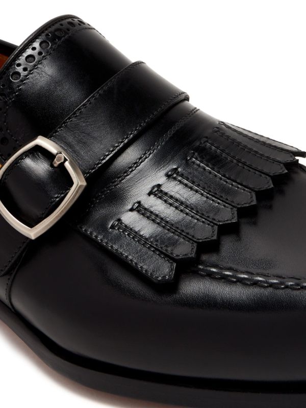 FRINGED | BLACK LEATHER MONK WITH SINGLE STRAP BUCKLE