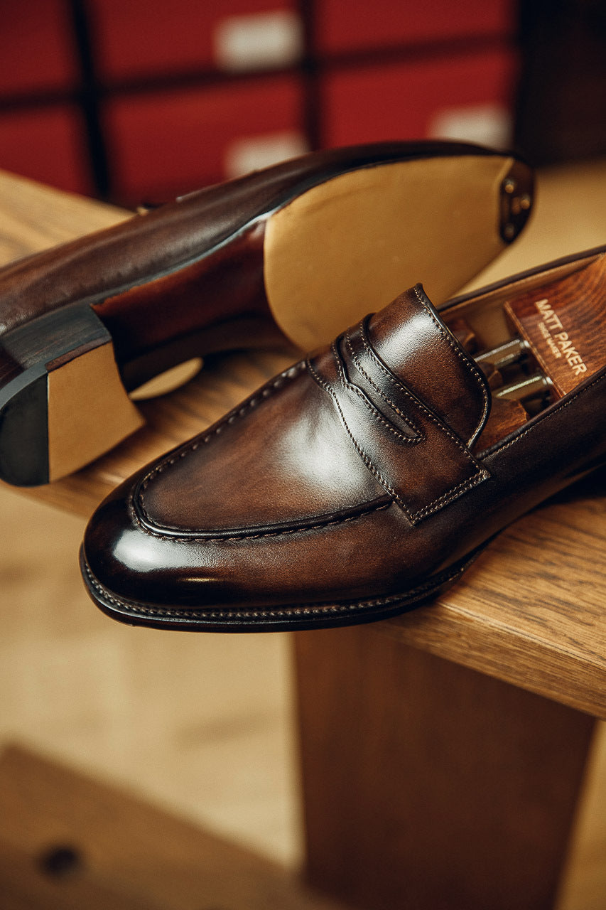 DARK BROWN PENNY LOAFERS | PATINA FINISH