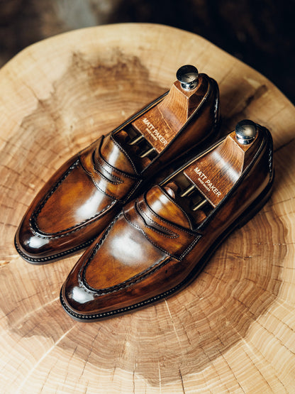 COGNAC PENNY LOAFERS | PATINA FINISH