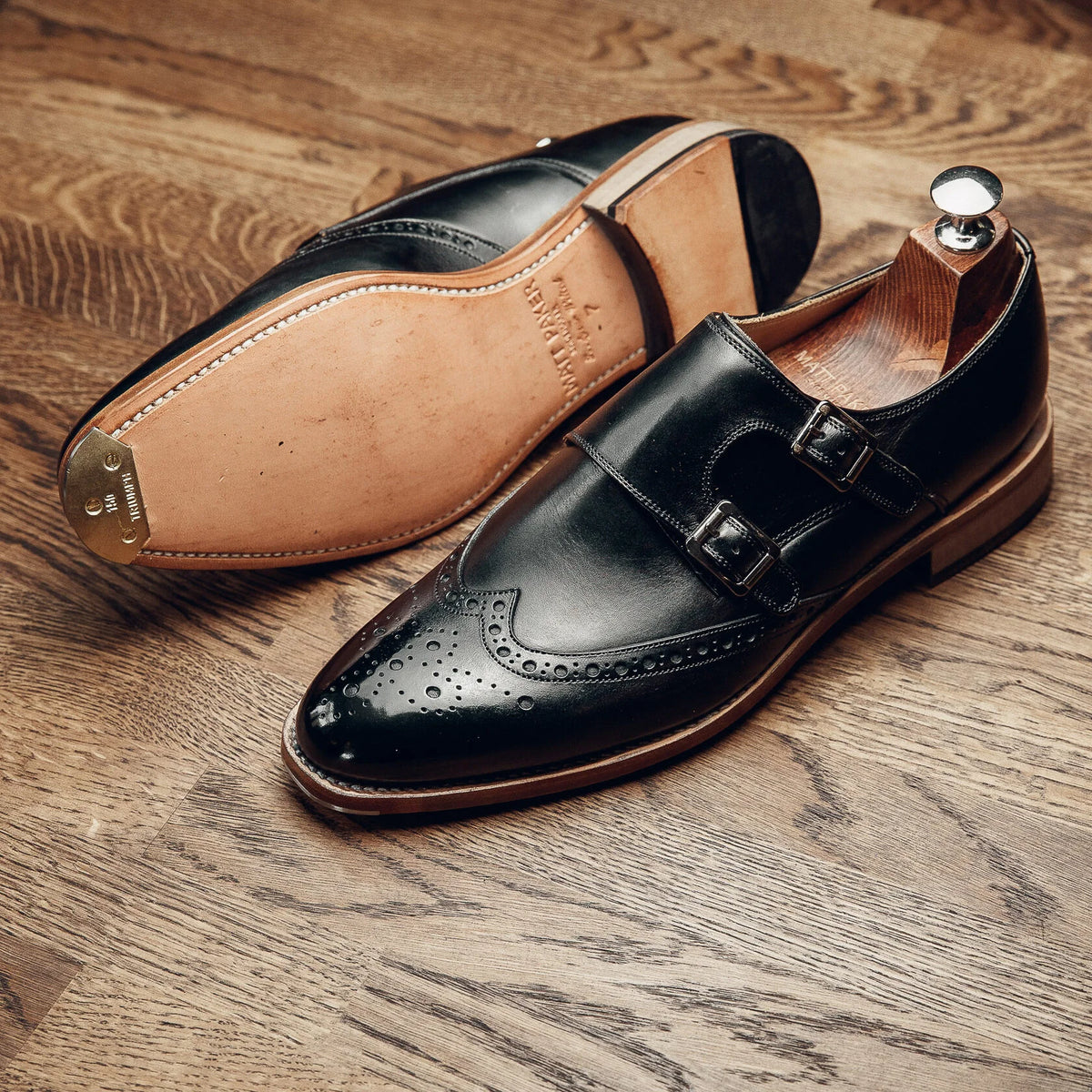 ED153 | BLACK BROGUE DOUBLE MONK