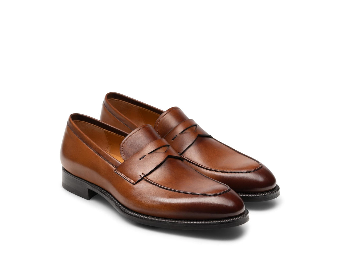 BROWN SLICE TOE PENNY LOAFERS