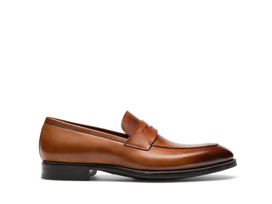 BROWN SLICE TOE PENNY LOAFERS