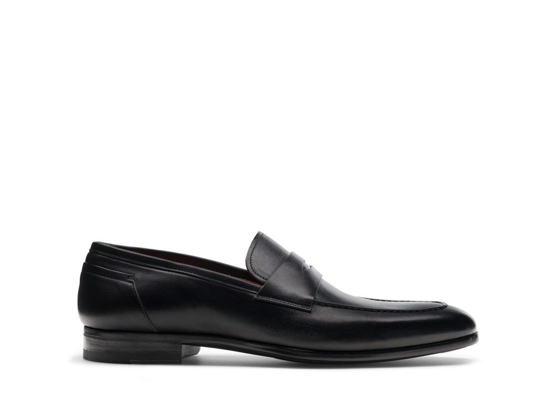 BLACK APRON TOE PENNY LOAFERS