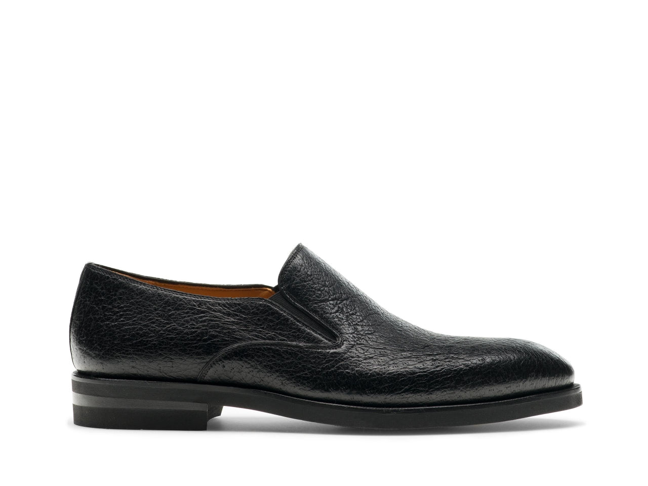 BLACK CRUMBLED LEATHER SLIP ONS