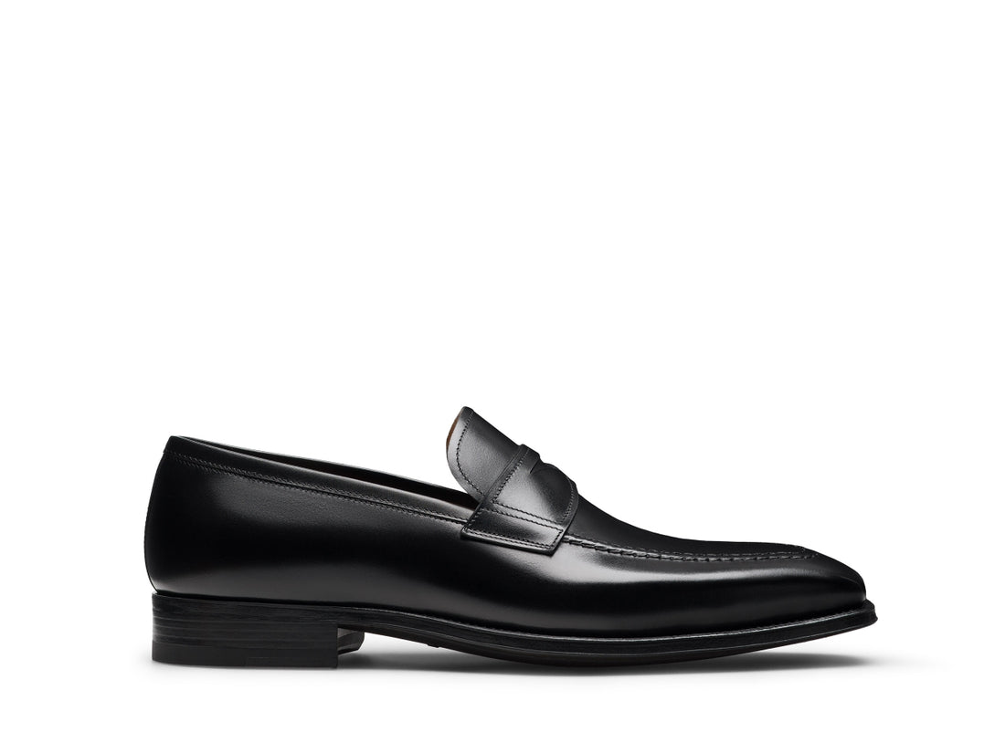 BLACK SLICE TOE PENNY LOAFERS