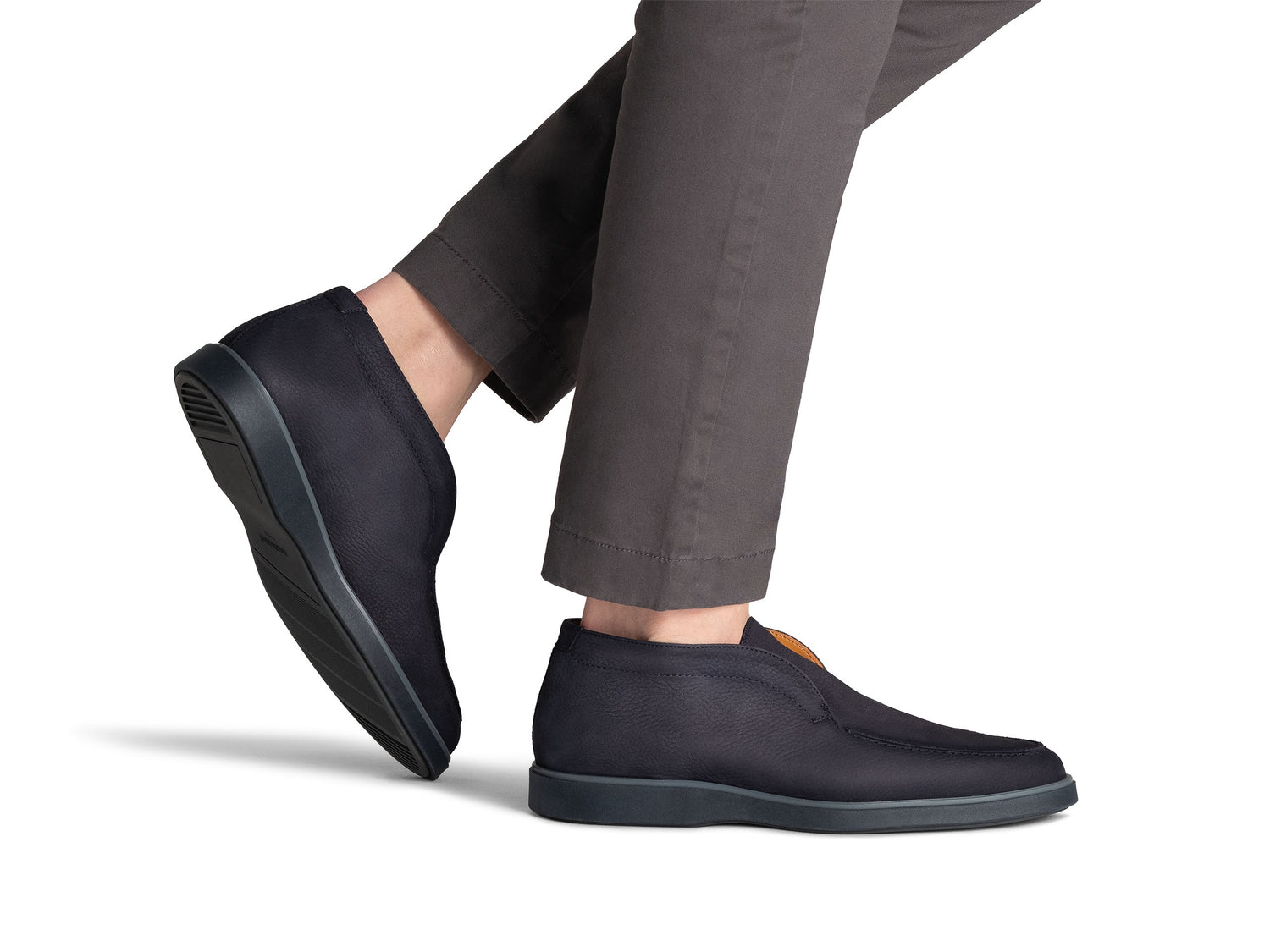 NAVY LEATHER HYBRID SLIP-ON ANKLE BOOTS