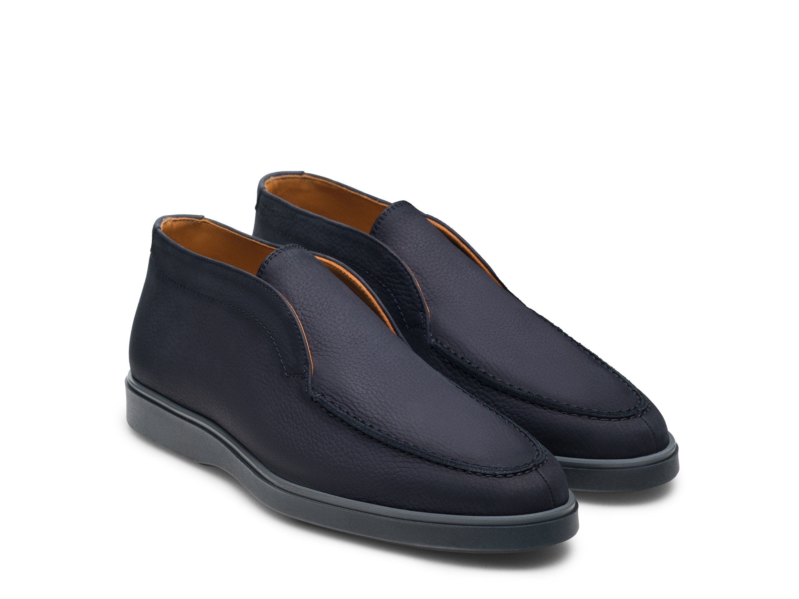 NAVY LEATHER HYBRID SLIP-ON ANKLE BOOTS