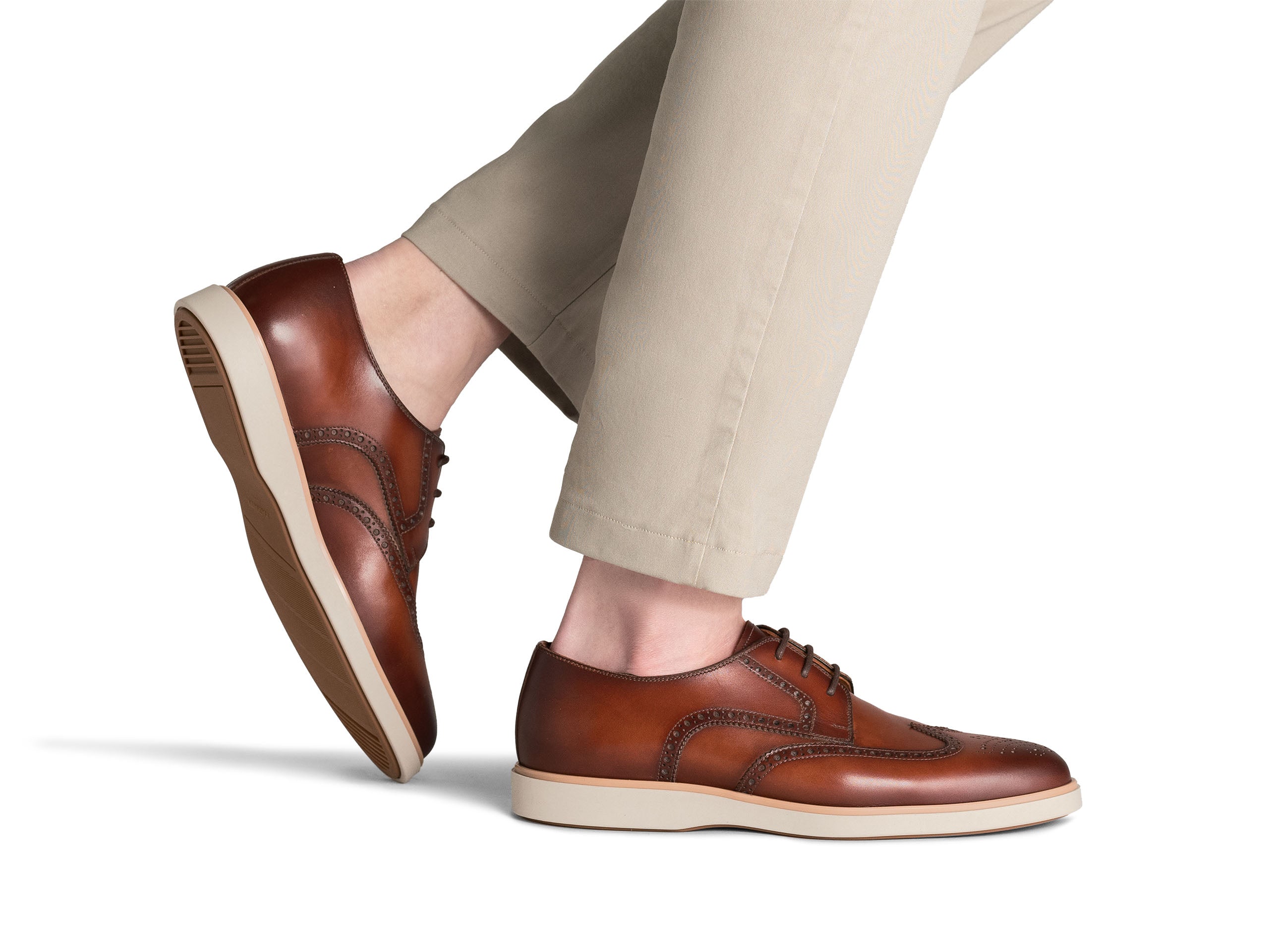COGNAC LEATHER BROGUE WINGTIP DERBY