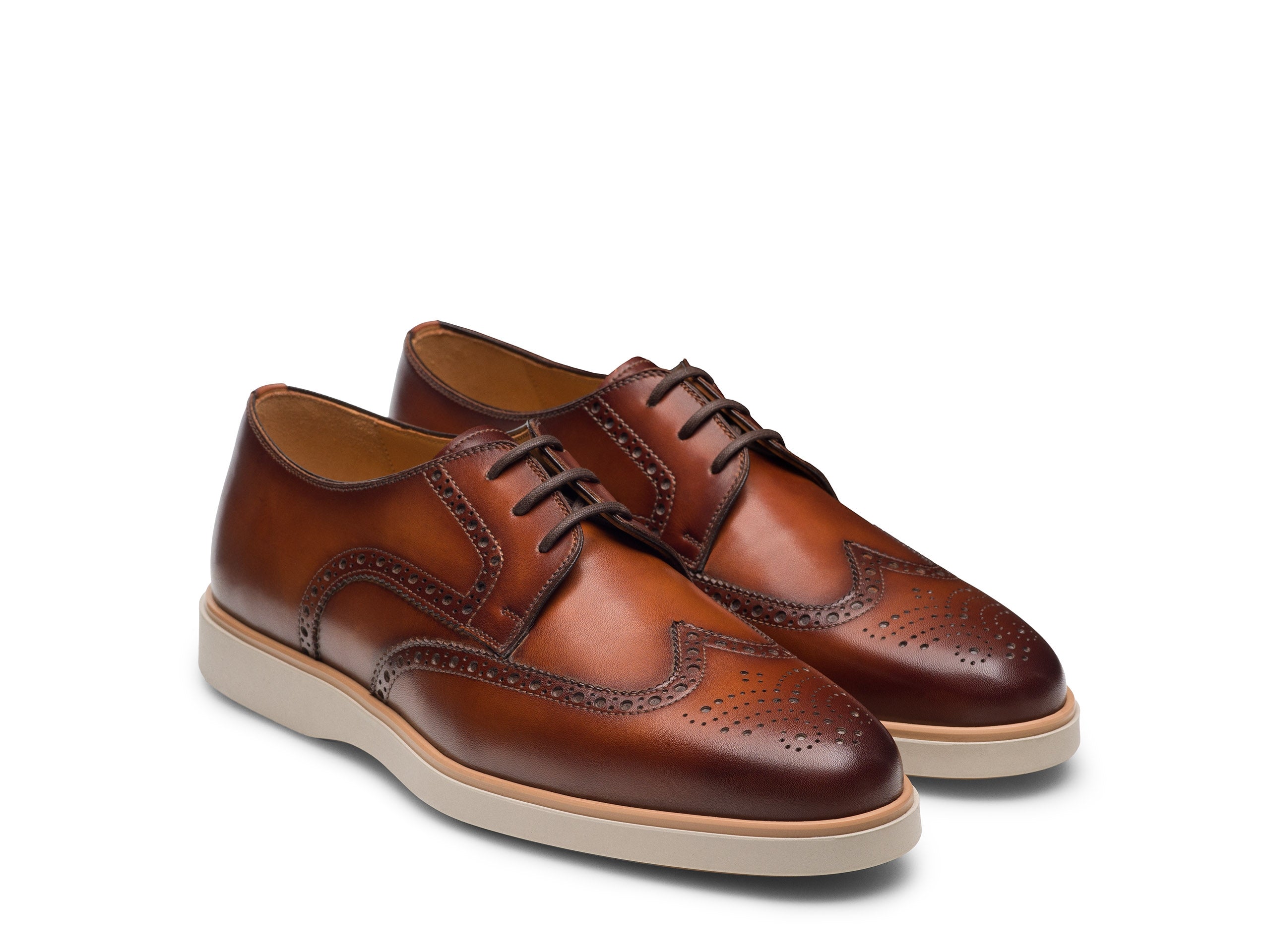 COGNAC LEATHER BROGUE WINGTIP DERBY