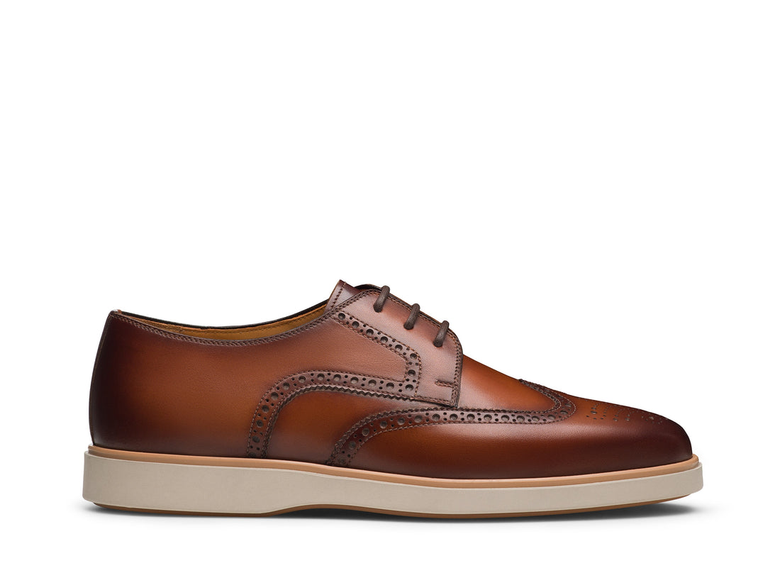 COGNAC LEATHER BROGUE WINGTIP DERBY