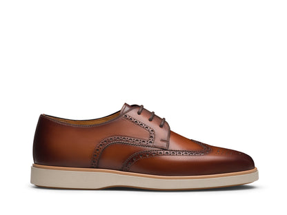 COGNAC LEATHER BROGUE WINGTIP DERBY