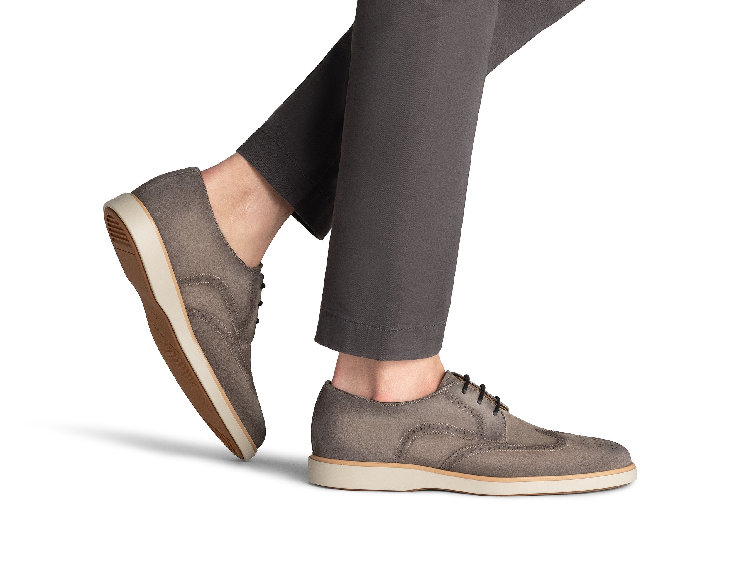 GREY SUEDE LEATHER BROGUE WINGTIP DERBY